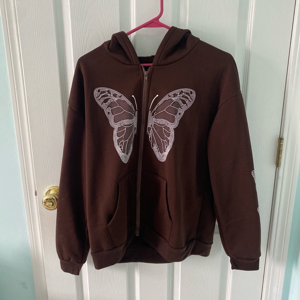 Brown butterfly zip up hoodie